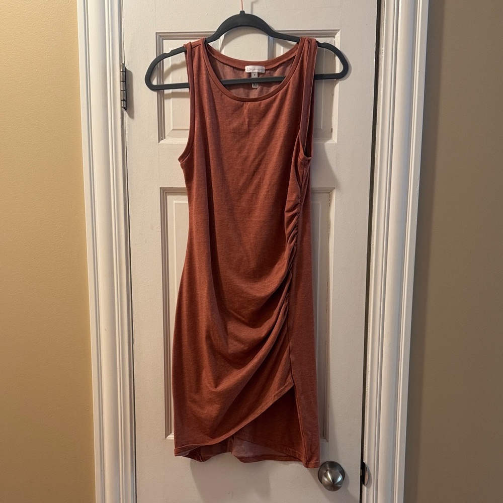 Leith Asymmetrical Sleeveless Dress in Rust